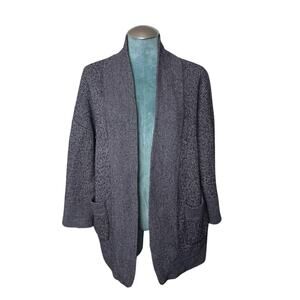 J.Crew Open-Front Cardigan Sweater Sz L Gray Acrylic Alpaca Wool Blend Ribbed